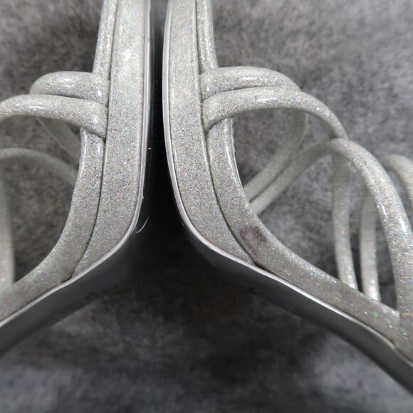 Nine West Shoes Womens 8 Heeled Sandal Ankle Strap Pumps Platform Silver Glitter - Picture 11 of 15